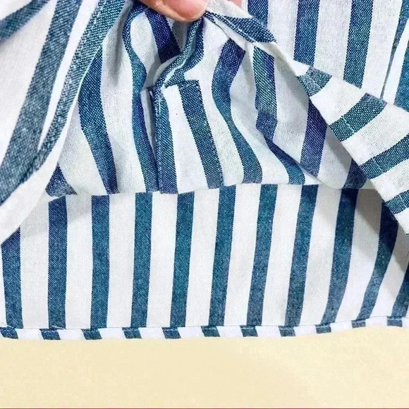 Miss Love Pinstripe Button Down Crop Top with Tie - Picture 6 of 11